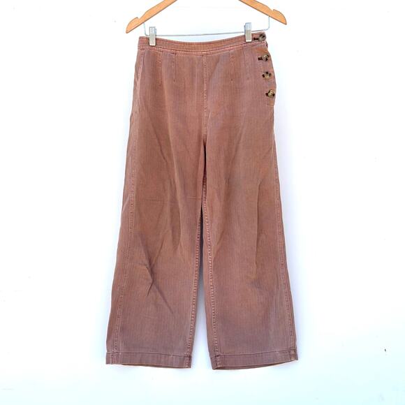 Free People Clean Mod Utility Crop Pants Mauve 4 Cotton Wide Leg High Waisted - Picture 2 of 8